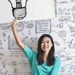 Brainstorming - Woman Draw a Light bulb in White Board