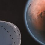 Mars Exploration - White Space Ship and Brown Planet