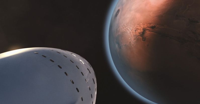 Mars Exploration - White Space Ship and Brown Planet