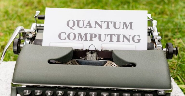 Quantum Networks - A typewriter with a paper that says quantum computing